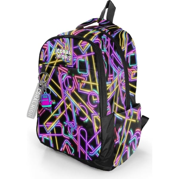 Coral High Kids Siyah Renkli Neon Desenli Üç Bölmeli Okul Sırt Çantası 33248