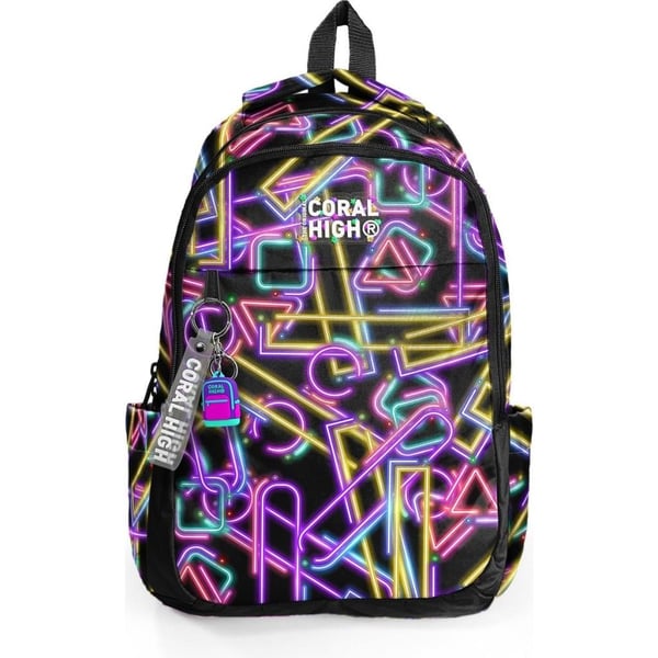 Coral High Kids Siyah Renkli Neon Desenli Üç Bölmeli Okul Sırt Çantası 33248