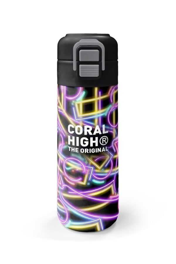Coral High Kids Siyah Renkli Neon Desenli Pipetli ve Direkt İçim Çelik Termos 500 ml 38130