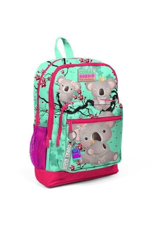 Coral High Kids Su Yeşili Neon Mercan Koala Desenli Dört Bölmeli USBli Okul Sırt Çantası 23813