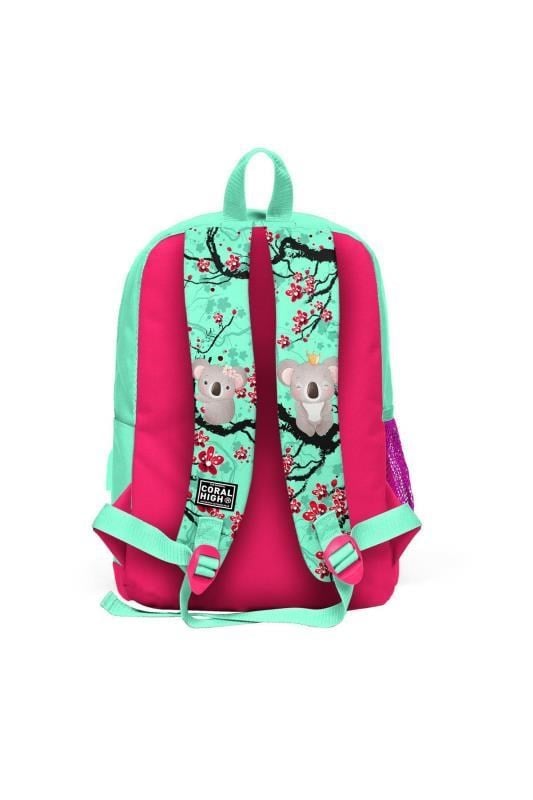 Coral High Kids Su Yeşili Neon Mercan Koala Desenli Dört Bölmeli USBli Okul Sırt Çantası 23813