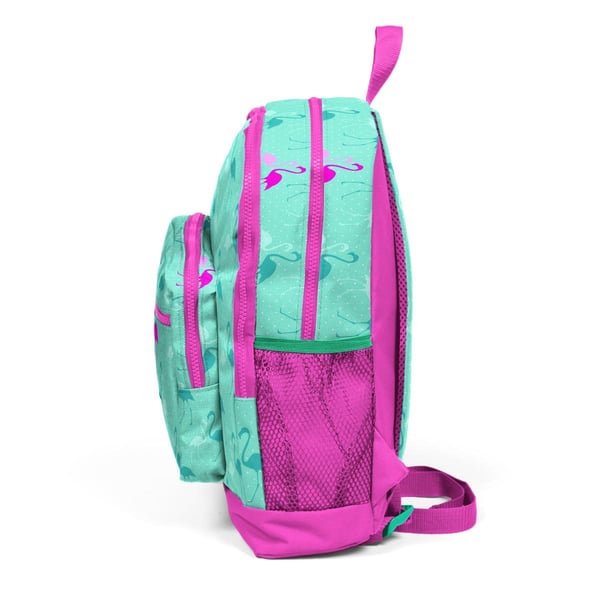 Coral High Kids Su Yeşili Neon Pembe Flamingo Desenli Dört Bölmeli Okul Sırt Çantası 23111
