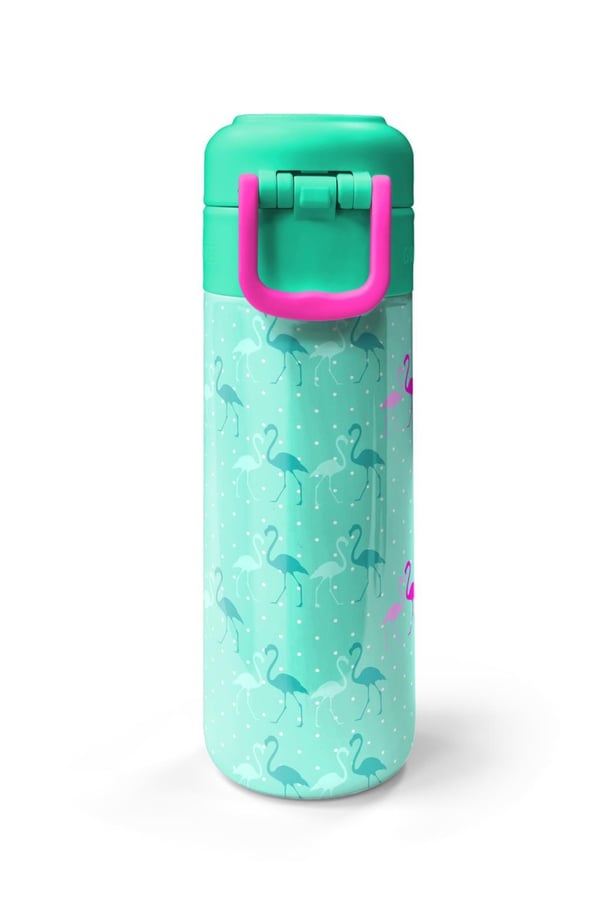Coral High Kids Su Yeşili Neon Pembe Flamingo Desenli Pipetli ve Direkt İçim Çelik Termos 500 ml 31904