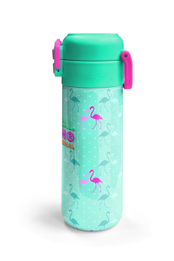 Coral High Kids Su Yeşili Neon Pembe Flamingo Desenli Pipetli ve Direkt İçim Çelik Termos 500 ml 31904