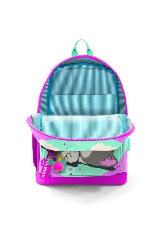 Coral High Kids Su Yeşili Pembe Kedi Desenli Dört Bölmeli USBli Okul Sırt Çantası 23807