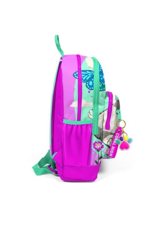 Coral High Kids Su Yeşili Pembe Kedi Desenli Dört Bölmeli USBli Okul Sırt Çantası 23807