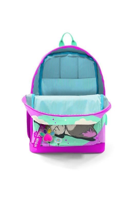 Coral High Kids Su Yeşili Pembe Kedi Desenli Dört Bölmeli USBli Okul Sırt Çantası 23807