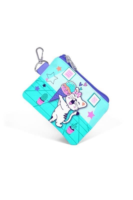 Coral High Kids Turkuaz Pembe Dondurmalı Kedi Desenli Para Çantası 21880