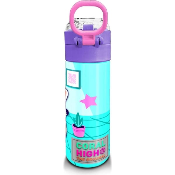 Coral High Kids Turkuaz Pembe Dondurmalı Desenli Pipetli ve Direkt İçim Çelik Termos 500 ml 31952