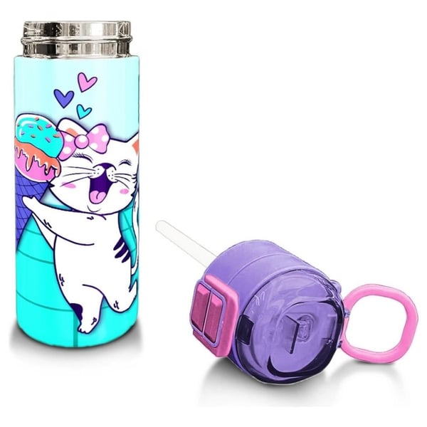 Coral High Kids Turkuaz Pembe Dondurmalı Desenli Pipetli ve Direkt İçim Çelik Termos 500 ml 31952
