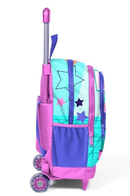 Coral High Kids Turkuaz Pembe Dondurmalı Kedi Desenli Üç Bölmeli Çekçekli Okul Sırt Çantası 23951