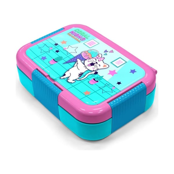 Coral High Kids Turkuaz Pembe Dondurmalı Kedi Desenli Paslanmaz Çelik Beslenme Kabı 39259