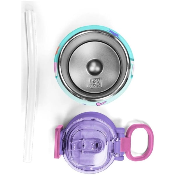Coral High Kids Turkuaz Pembe Dondurmalı Desenli Pipetli ve Direkt İçim Çelik Termos 500 ml 31952