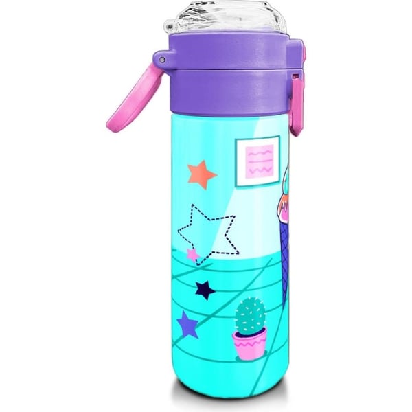 Coral High Kids Turkuaz Pembe Dondurmalı Desenli Pipetli ve Direkt İçim Çelik Termos 500 ml 31952