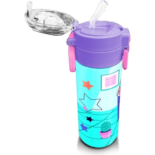 Coral High Kids Turkuaz Pembe Dondurmalı Desenli Pipetli ve Direkt İçim Çelik Termos 500 ml 31952
