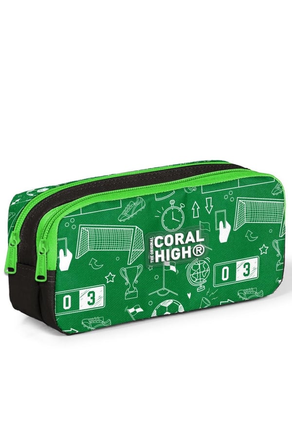 Coral High Kids Yeşil Futbol Desenli İki Bölmeli Kalem Çantası 31047
