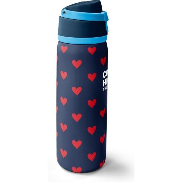 Coral High Lacivert Kırmızı Kalp Desenli Pipetli ve Direkt İçim Çelik Termos 800 ml 38507