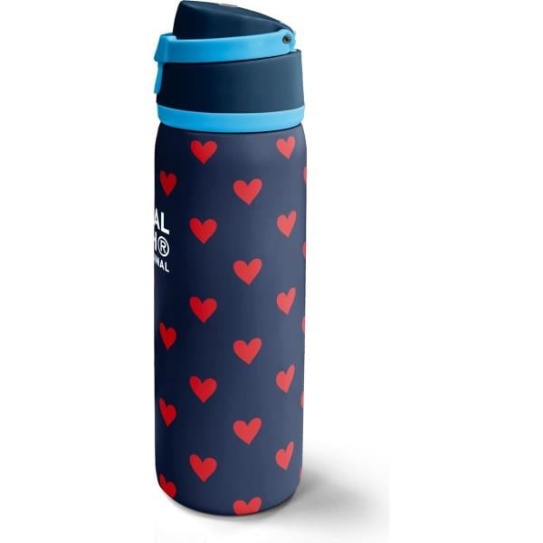 Coral High Lacivert Kırmızı Kalp Desenli Pipetli ve Direkt İçim Çelik Termos 800 ml 38507