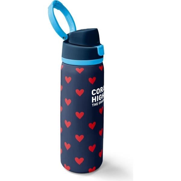 Coral High Lacivert Kırmızı Kalp Desenli Pipetli ve Direkt İçim Çelik Termos 800 ml 38507