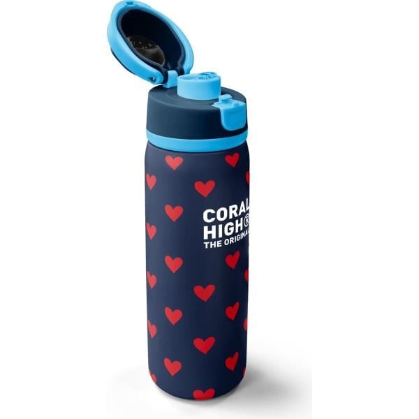 Coral High Lacivert Kırmızı Kalp Desenli Pipetli ve Direkt İçim Çelik Termos 800 ml 38507