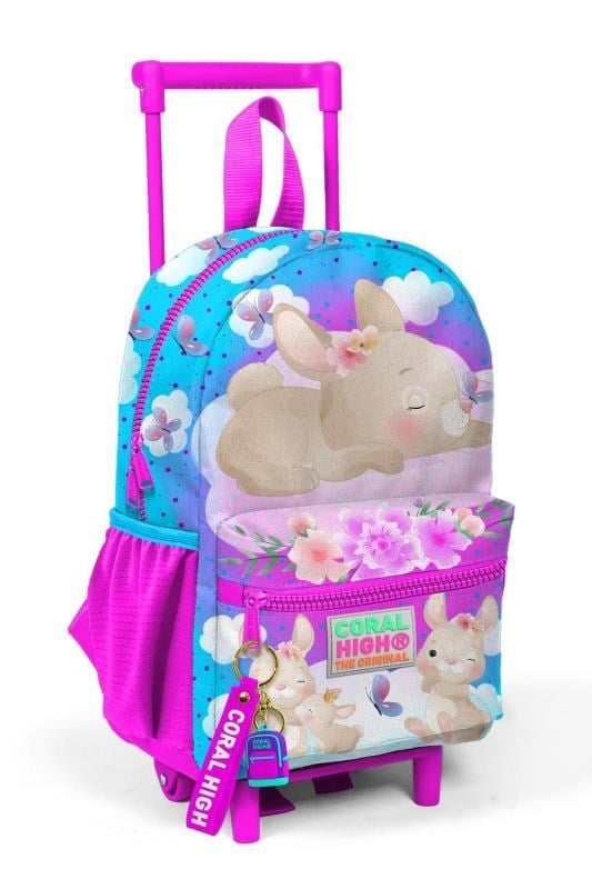 Coral High Minik Yuva Çekçekli Sırt Çantası Mavi Pembe Tavşan Desenli İki Bölmeli 24036