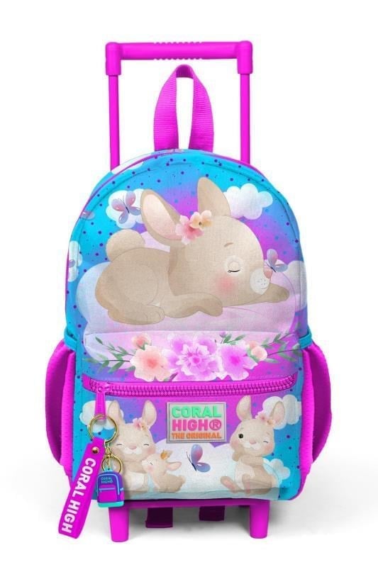 Coral High Minik Yuva Çekçekli Sırt Çantası Mavi Pembe Tavşan Desenli İki Bölmeli 24036