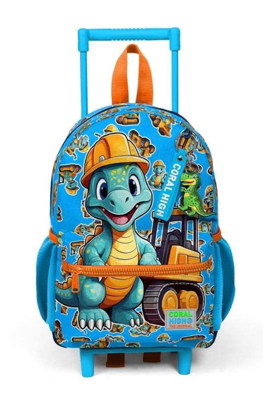 Coral High Minik Yuva Çekçekli Sırt Çantası Mavi Turuncu Dinozor Desenli İki Bölmeli 24071