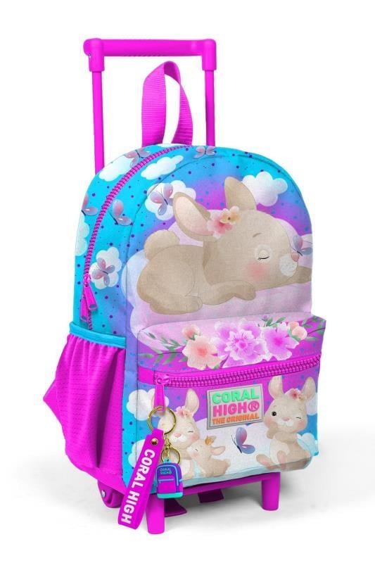 Coral High Minik Yuva Çekçekli Sırt Çantası Mavi Pembe Tavşan Desenli İki Bölmeli 24036