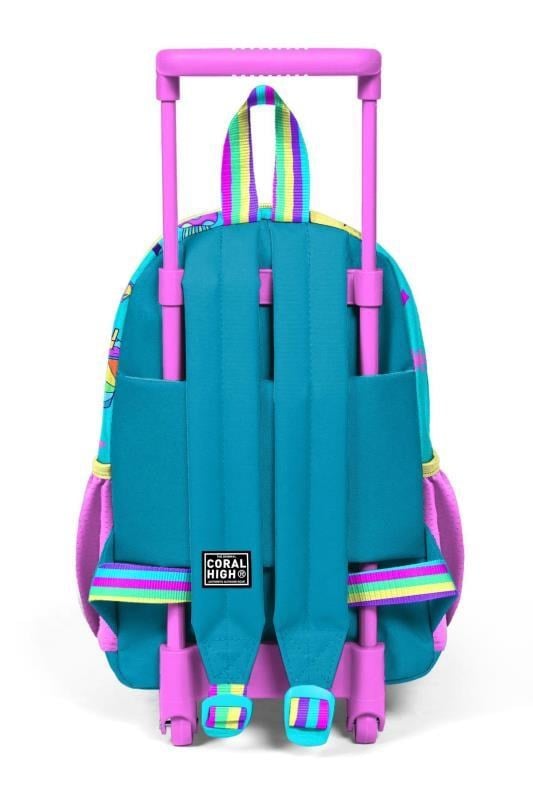 Coral High Minik Yuva Çekçekli Sırt Çantası Pembe Turkuaz Kulaklık Paten Desenli İki Bölmeli 24054