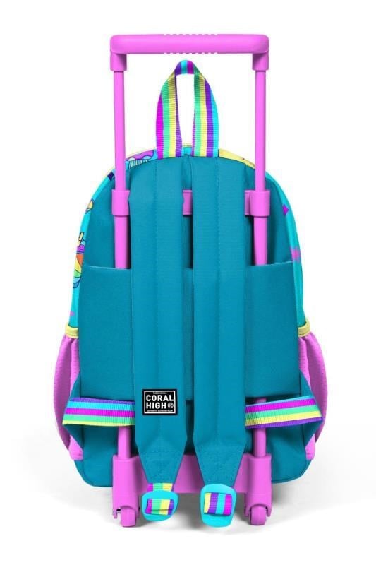 Coral High Minik Yuva Çekçekli Sırt Çantası Pembe Turkuaz Kulaklık Paten Desenli İki Bölmeli 24054