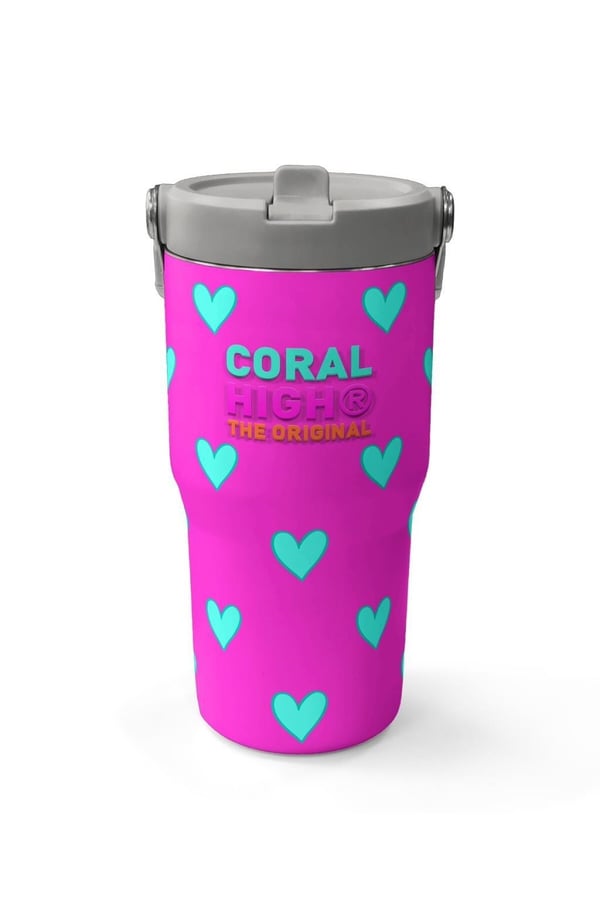 Coral High Neon Pembe Su Yeşili Kalp Desenli Katlanır Ağızlıklı Çelik Termos 600 ml 38908