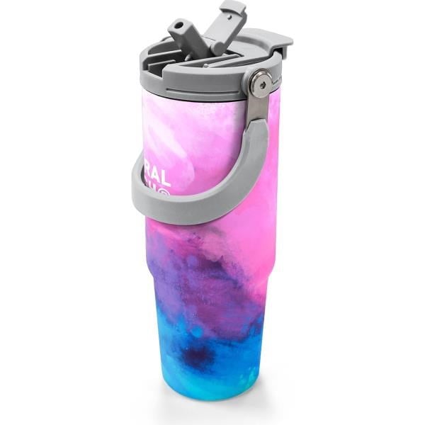 Coral High Pembe Mavi Desenli Pipetli ve Direkt İçim Çelik Termos 900 ml 38733