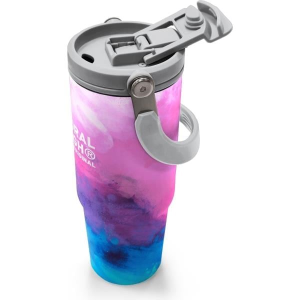 Coral High Pembe Mavi Desenli Pipetli ve Direkt İçim Çelik Termos 900 ml 38733