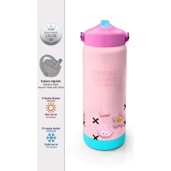 Coral High Pembe Şeker Desenli Katlanır Ağızlıklı Çelik Termos 650 ml 38349