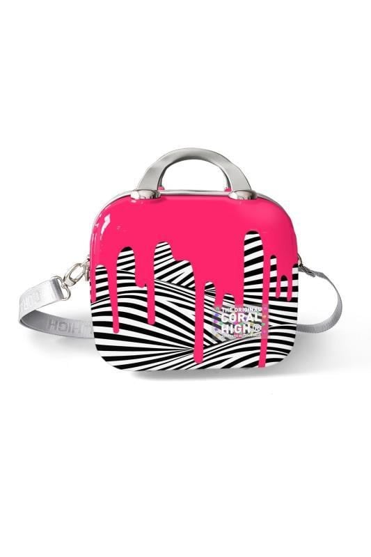 Coral High Pembe Siyah Beyaz Desenli Omuz Askılı PC Makyaj Çantası 16902