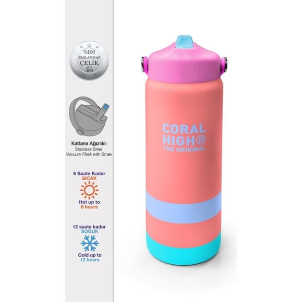 Coral High Renkli Desenli Katlanır Ağızlıklı Çelik Termos 650 ml 38363