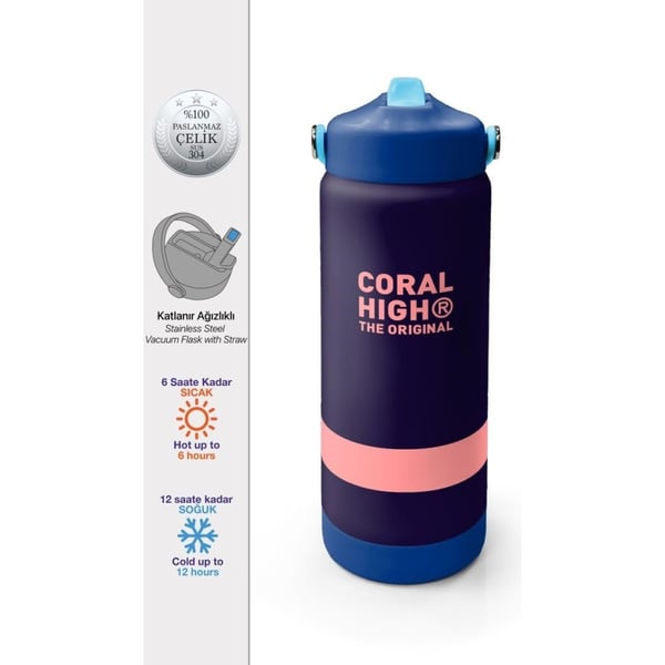 Coral High Renkli Desenli Katlanır Ağızlıklı Çelik Termos 650 ml 38368