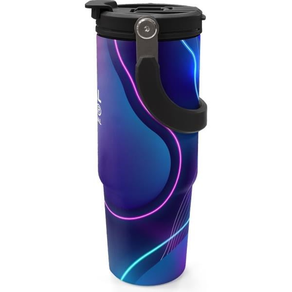 Coral High Renkli Desenli Pipetli ve Direkt İçim Çelik Termos 900 ml 38735
