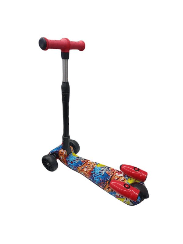 CToy 3 Tekerlekli Duman Efektli Bluetoothlu LED Işıklı Müzikli Çocuk Scooter (3-9 Yaş) – Kırmızı Grafiti