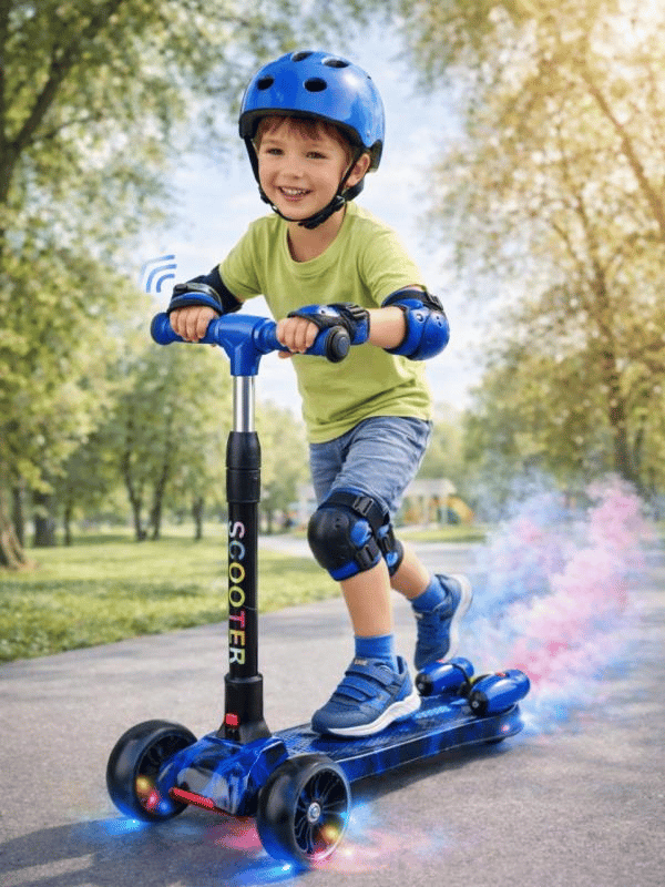 CToy 3 Tekerlekli Duman Efektli Bluetoothlu LED Işıklı Müzikli Çocuk Scooter (3-9 Yaş) – Mavi Mermer