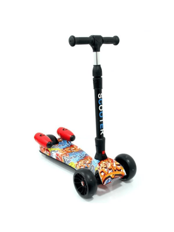CToy 3 Tekerlekli Duman Efektli Bluetoothlu LED Işıklı Müzikli Çocuk Scooter (3-9 Yaş) – Kırmızı Grafiti