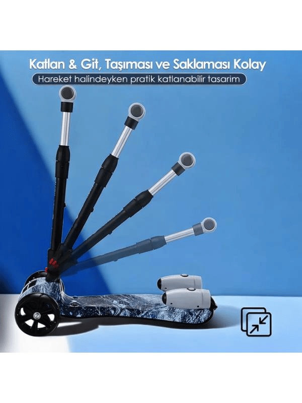 CToy 3 Tekerlekli Duman Efektli Bluetoothlu LED Işıklı Müzikli Çocuk Scooter (3-9 Yaş) – Kırmızı Grafiti