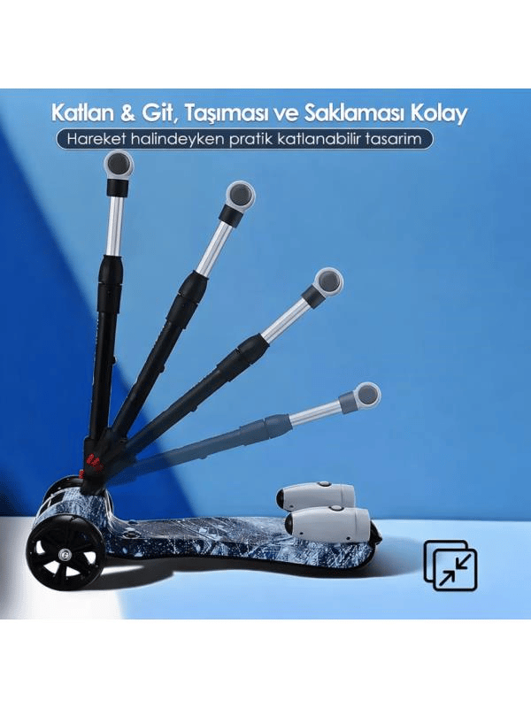 CToy 3 Tekerlekli Duman Efektli Bluetoothlu LED Işıklı Müzikli Çocuk Scooter (3-9 Yaş) – Siyah Mermer