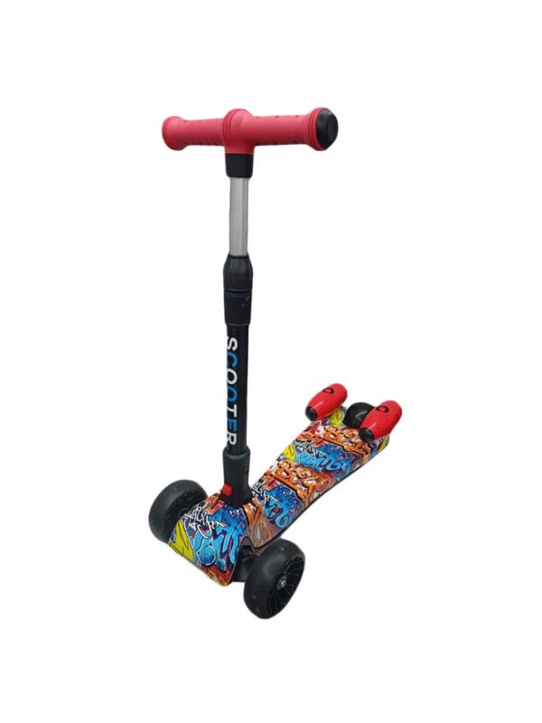 CToy 3 Tekerlekli Duman Efektli Bluetoothlu LED Işıklı Müzikli Çocuk Scooter (3-9 Yaş) – Kırmızı Grafiti