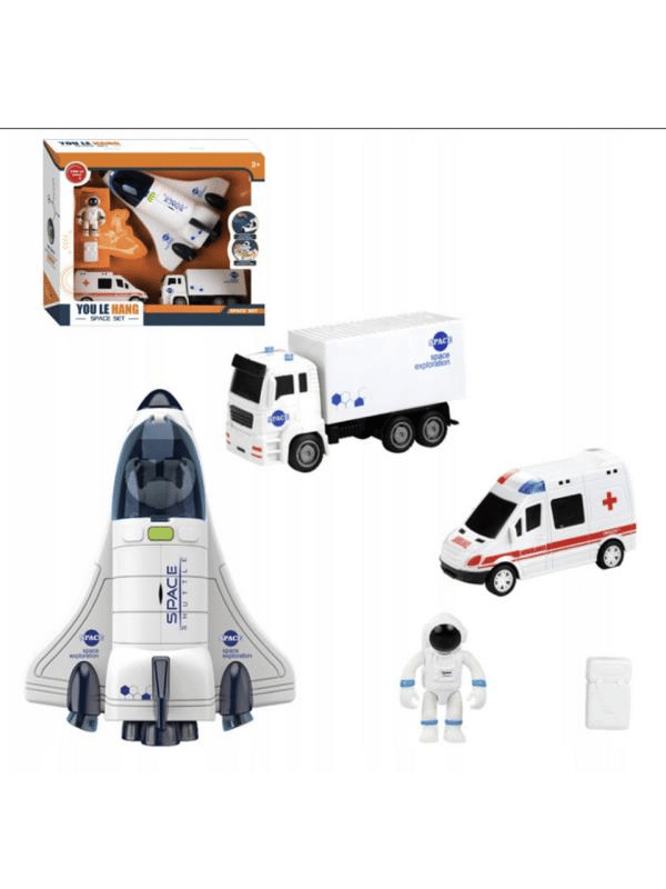 CTOY 5 Parça Araçlı Uzay Seti – Uzay Mekiği, Kamyon, Ambulans ve Astronot Oyun Seti (CTOY-261A-1)