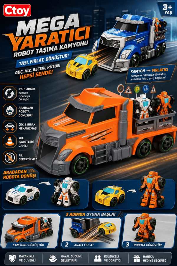 Ctoy Mega Yaratıcı Robot Taşıma Kamyonu - Turuncu