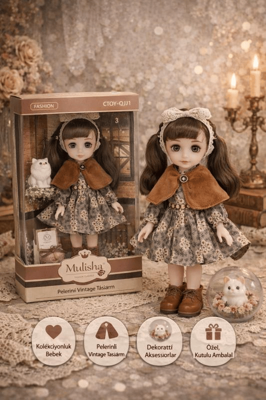 CTOY Mulisha Fashion Classics Klasik Moda Oyuncak Bebek 30 cm – Pelerinli Vintage Tasarım  CTOY-QJ1