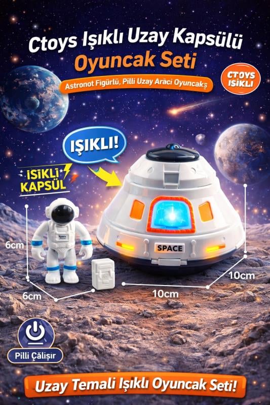 Ctoys Işıklı Uzay Kapsülü Oyuncak Seti – Astronot Figürlü, Pilli Uzay Aracı Oyuncak (3+ Yaş)