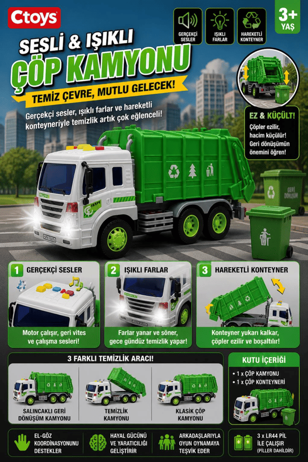 Ctoys Sesli Işıklı Çöp Kamyonu -CTOY-WY320A