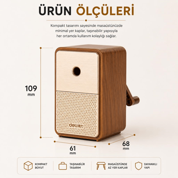 Deli 71160 Premium Auto Feed Çevirmeli Masaüstü Kalemtıraş Kahverengi | 5 Kademe Uç Ayarlı